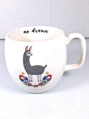 Opalhouse No Drama Llama 16 oz Porcelain Coffee Mug Tea Cup White Boho Floral